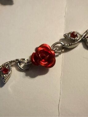 Red Rose Pendant Silver tone Bracelets